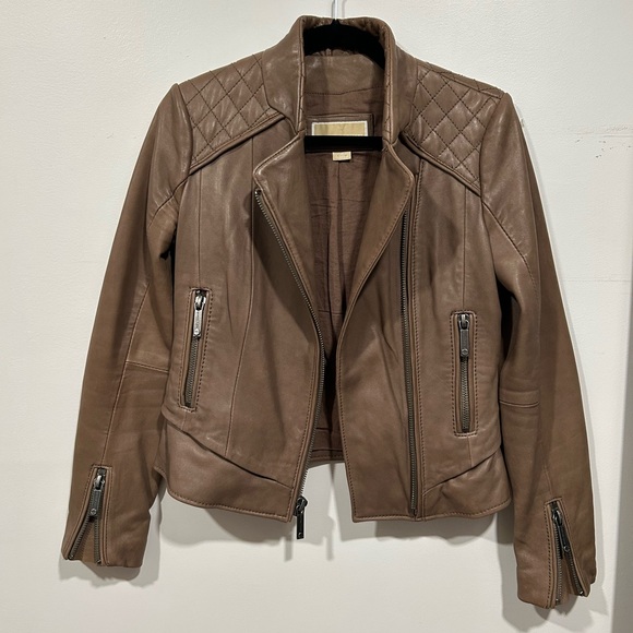 Michael by Michael Kors Brown Leather Moto XS Minimalist Chic Biker Classic - Picture 4 of 8